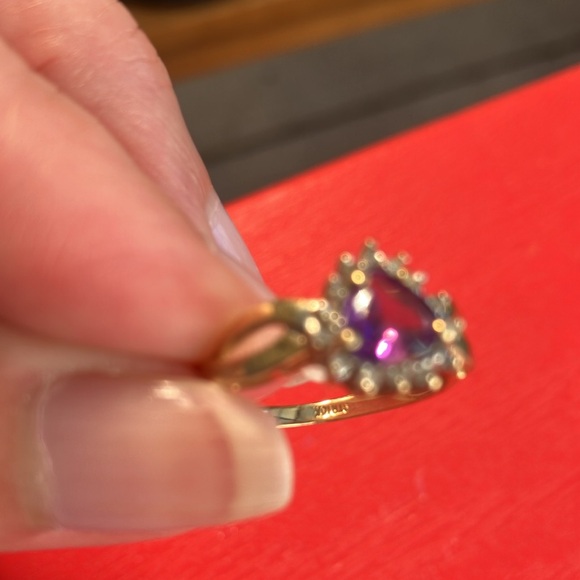 10 Kt yellow gold Diamond and Amethyst Ring - Picture 12 of 12